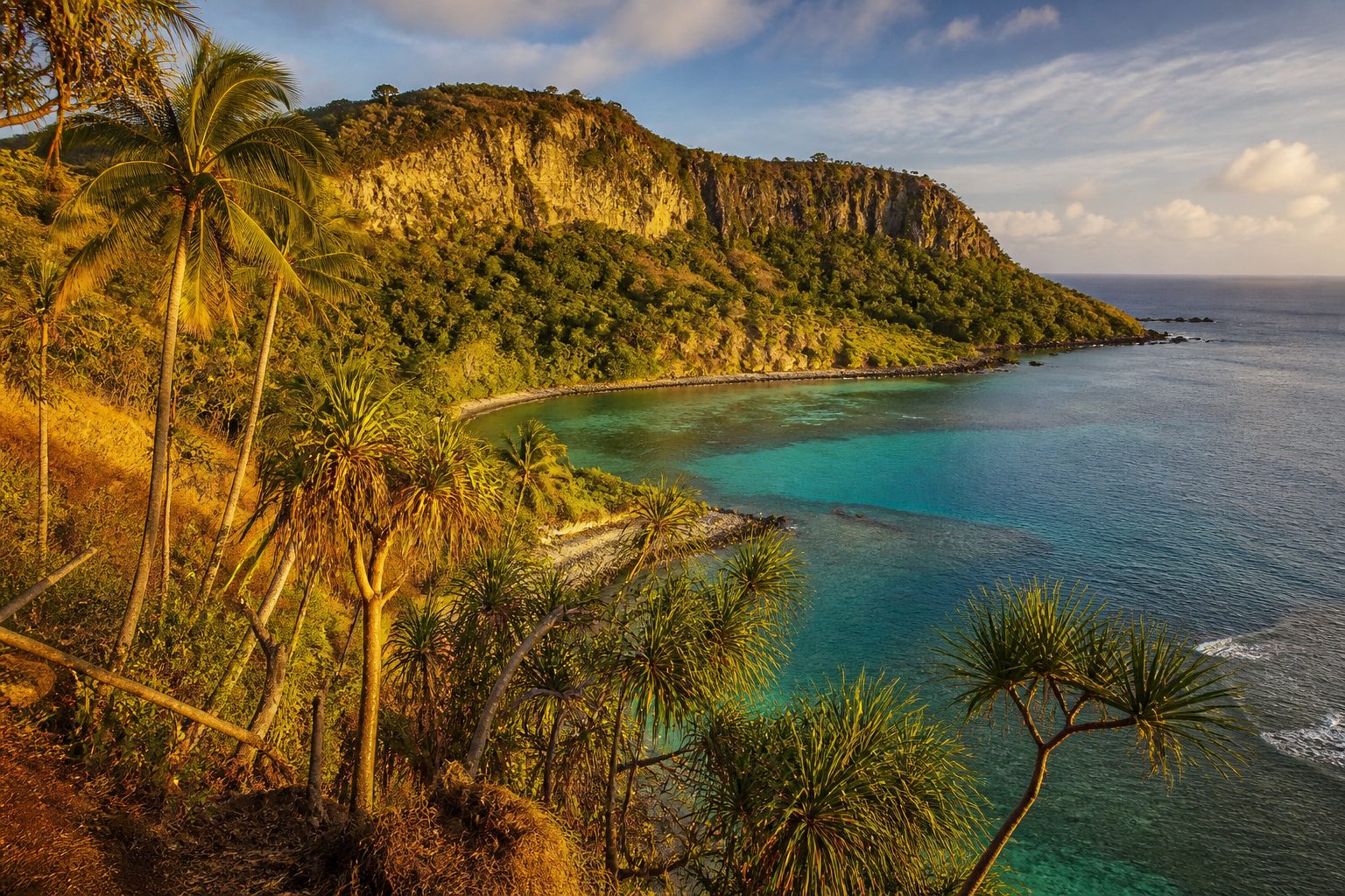 Tropical dry forest meeting a turquoise Pacific lagoon on a Fijian island.